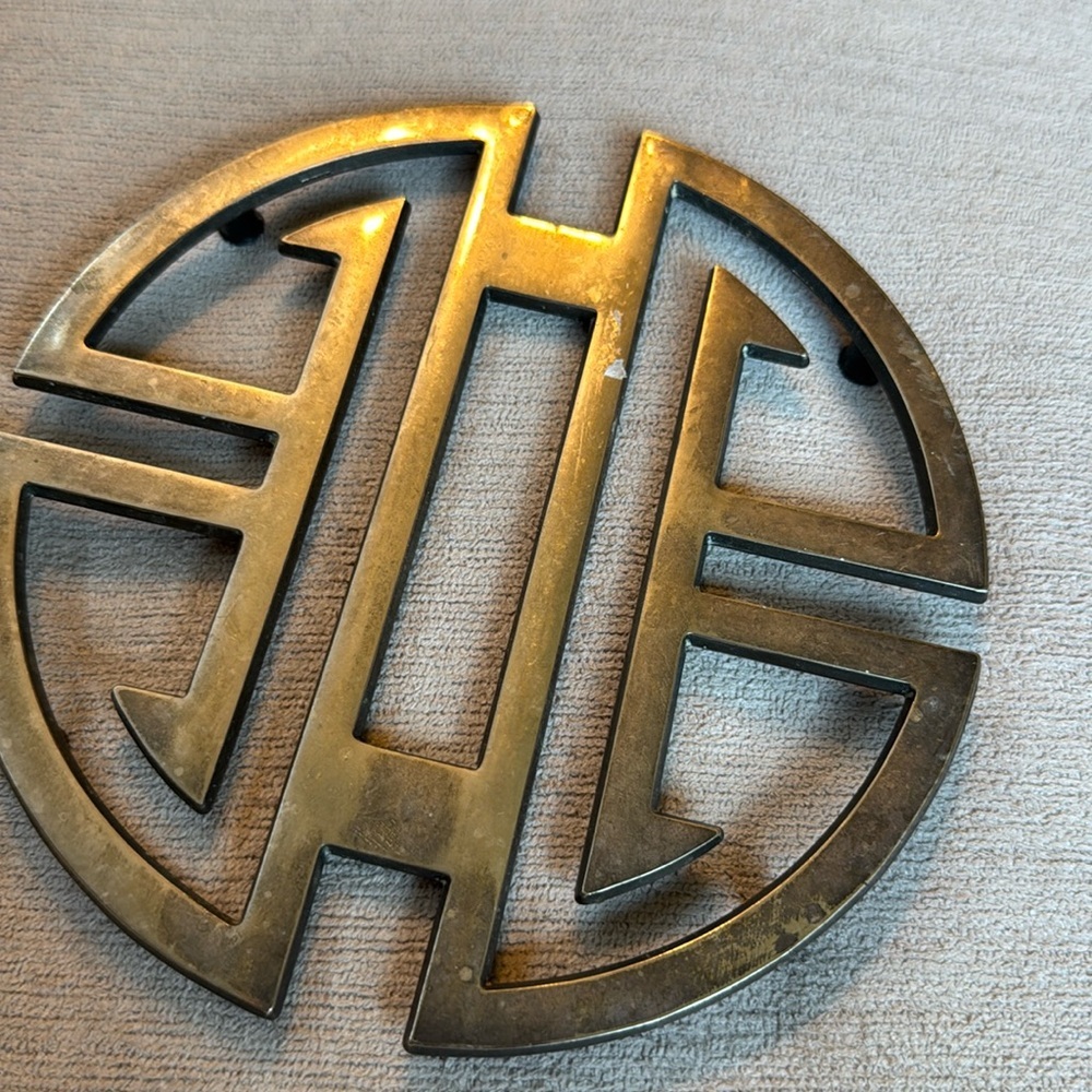 Vintage Italian Silver Plated Chinese Longevity Symbol Trivet Art Deco in Box